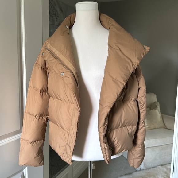Theory Offset Down Puffer Coat Jacket Pecan Sz P - Picture 4 of 15